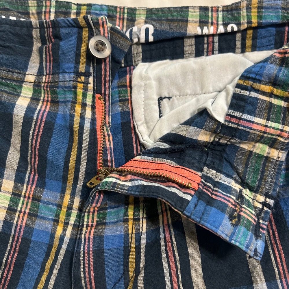 Mossimo Supply Co Mens Plaid Shorts Navy Blue Green Yellow Size 40 Flat Front - Picture 6 of 11